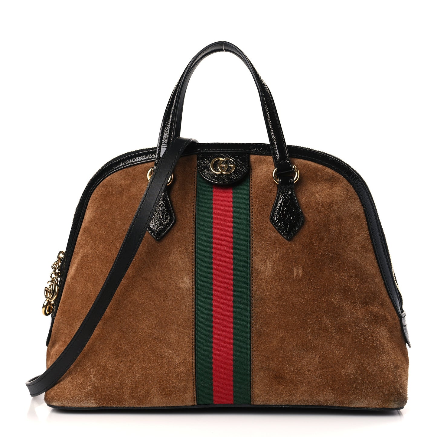 Suede Patent Web Medium Ophidia Top Handle Dome Bag Nocciola Black