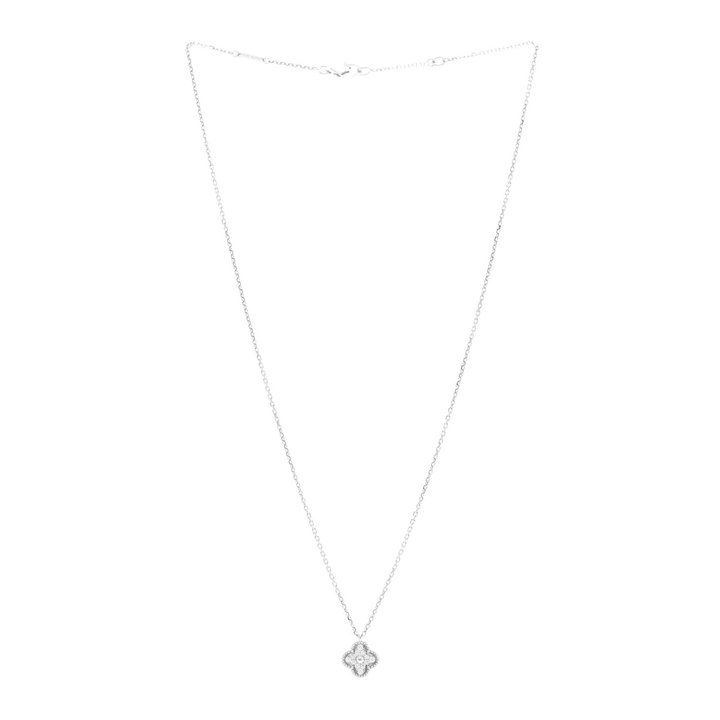 18K White Gold Diamond Sweet Alhambra Pendant Necklace