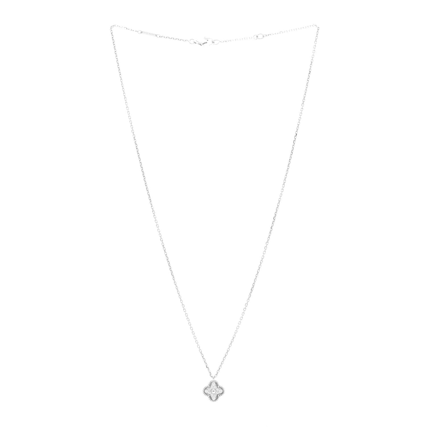 Van Cleef & Arpels 18K White Gold Diamond Sweet Alhambra Pendant Necklace 3 of 4