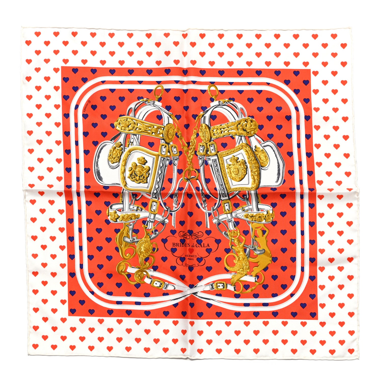 Hermes Silk Brides De Gala Love Pocket Square Orange Marine White 1 of 5