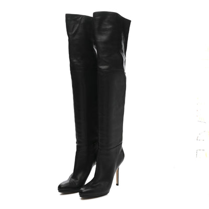 Jimmy Choo Calfskin April Over The Knee Boots 37.5 Black 3 of 10