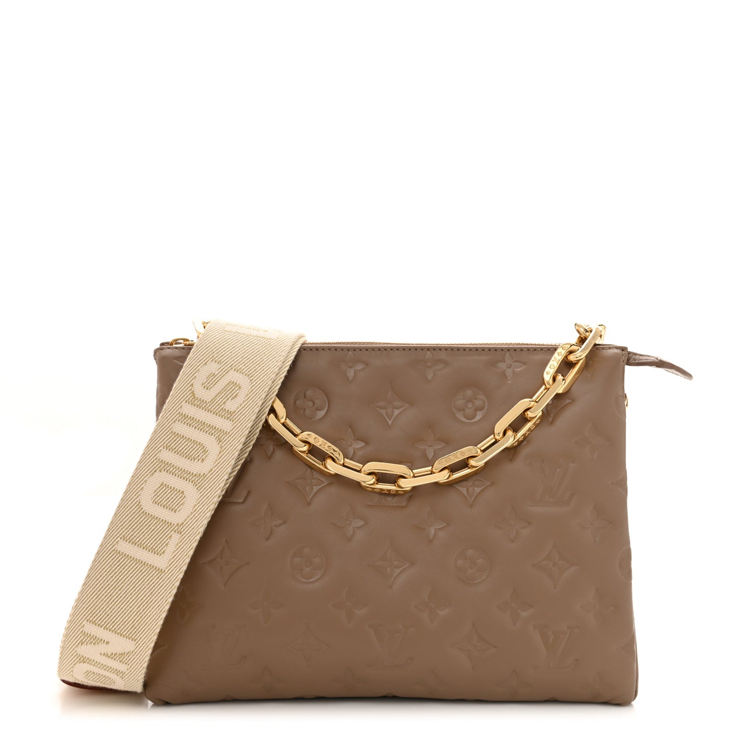 Lambskin Embossed Monogram Coussin PM Taupe