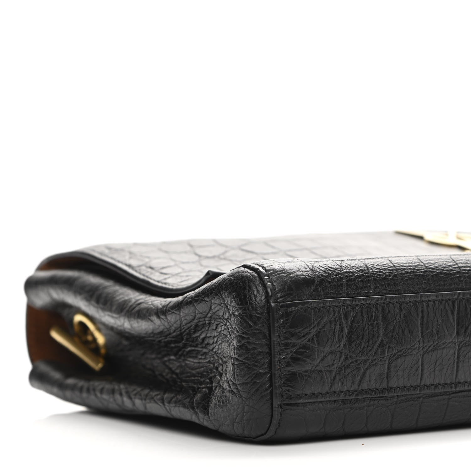 Saint Laurent Calfskin Crocodile Embossed Suede Medium Reversible Monogram Kate Satchel Military Taupe 13 of 19