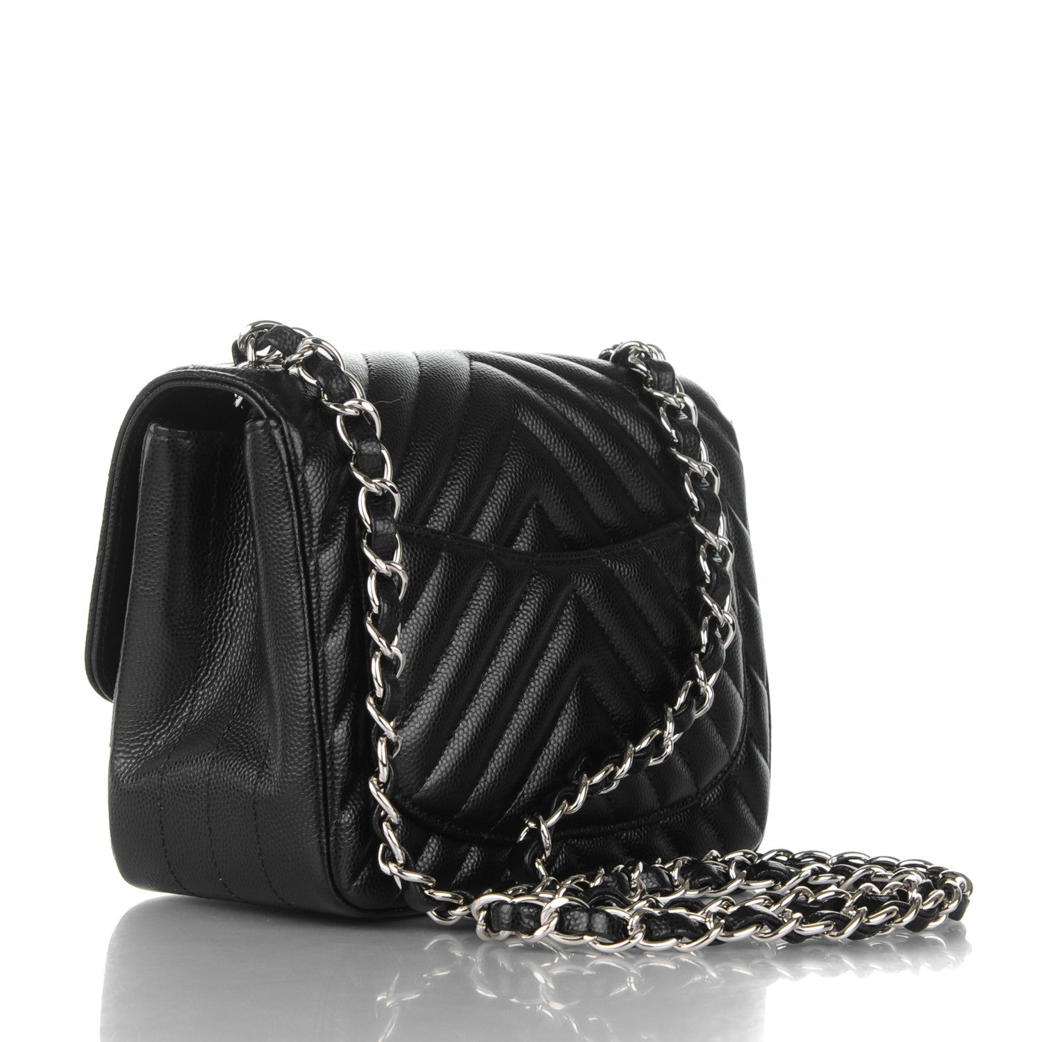 Chanel Caviar Chevron Quilted Mini Square Flap Black 3 of 8