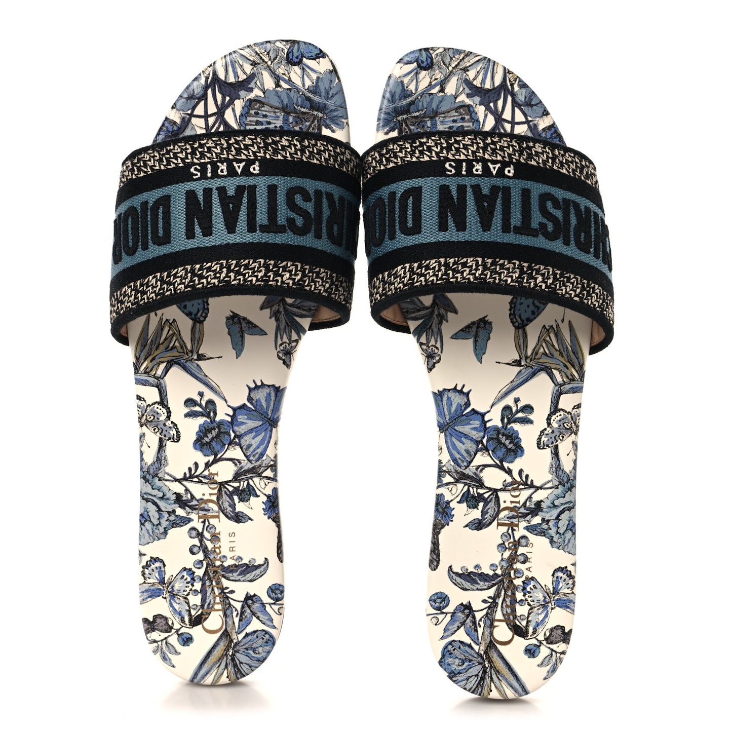 Canvas Embroidered Butterfly Dway Mules Slide Sandals 38 White Blue