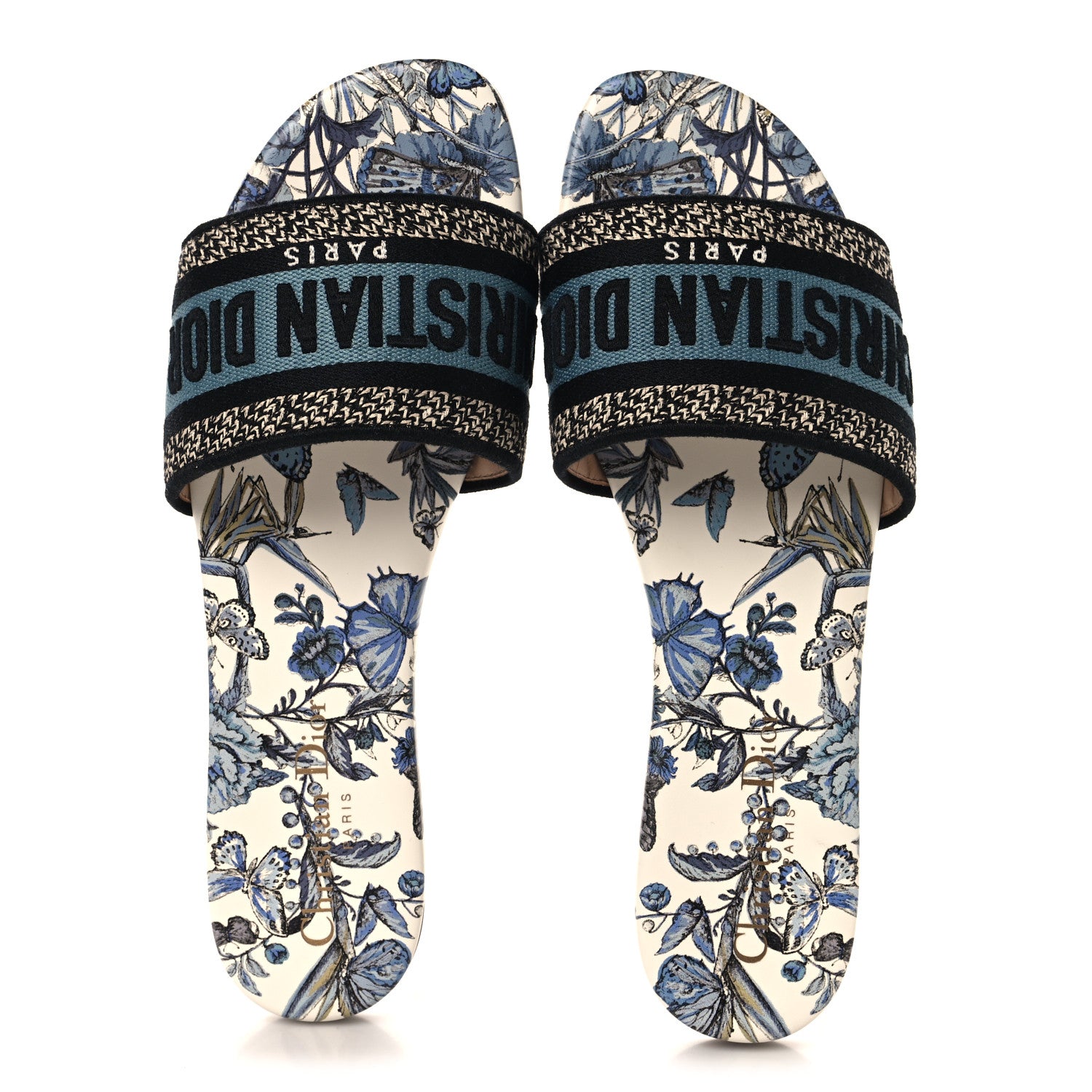 Christian Dior Canvas Embroidered Butterfly Dway Mules Slide Sandals 38 White Blue 2 of 9