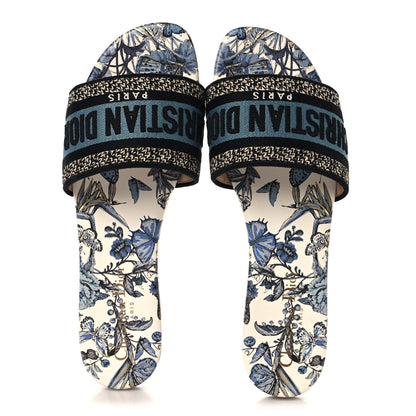 Christian Dior Canvas Embroidered Butterfly Dway Mules Slide Sandals 38 White Blue 2 of 9