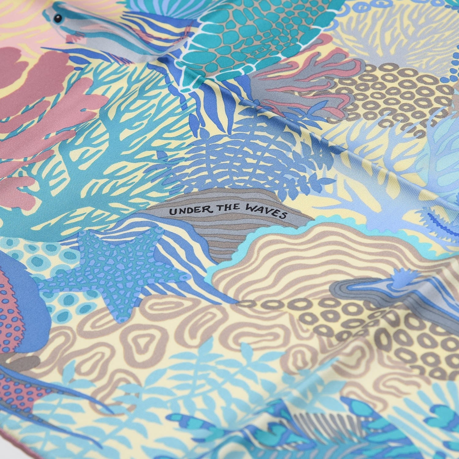 Hermes Silk Under The Waves Scarf 90 Aqua Rose Pale Turquoise 3 of 6