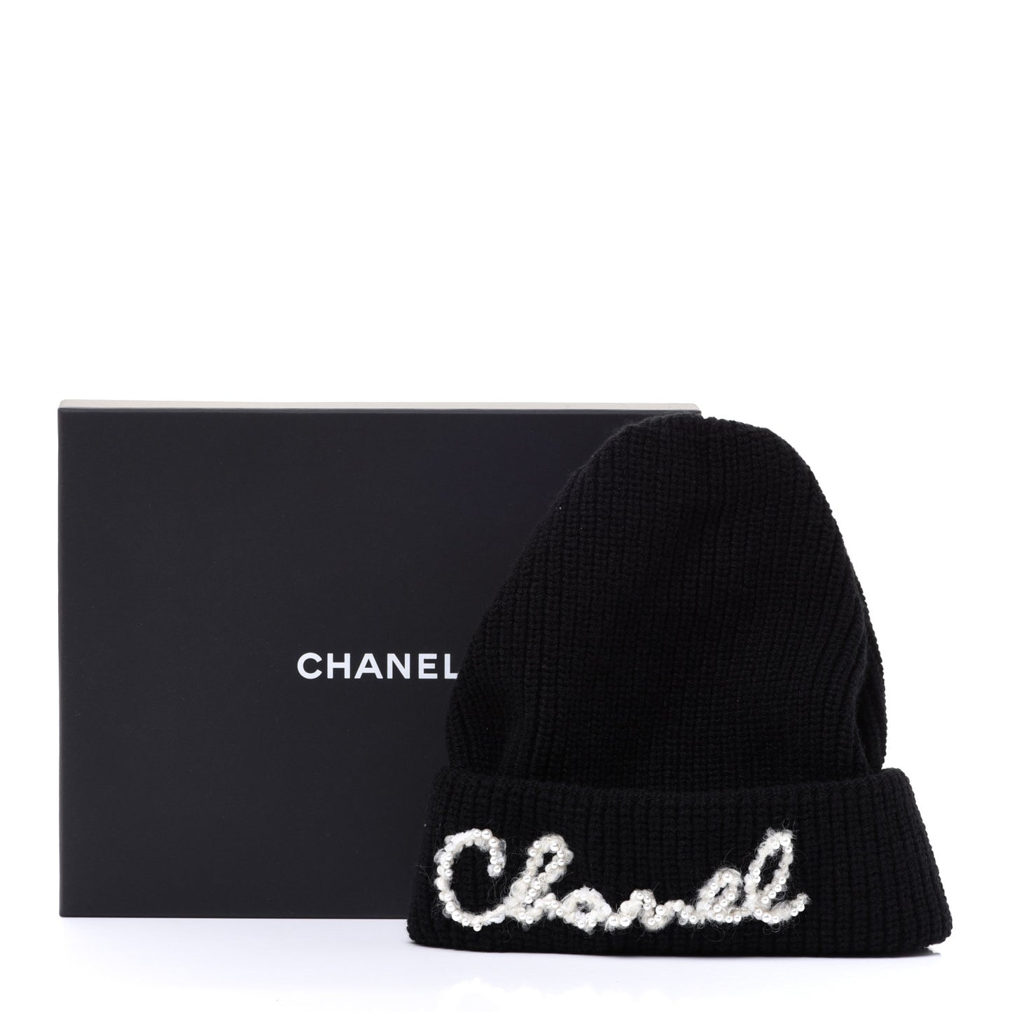 Cashmere Logo Beanie Hat Black White