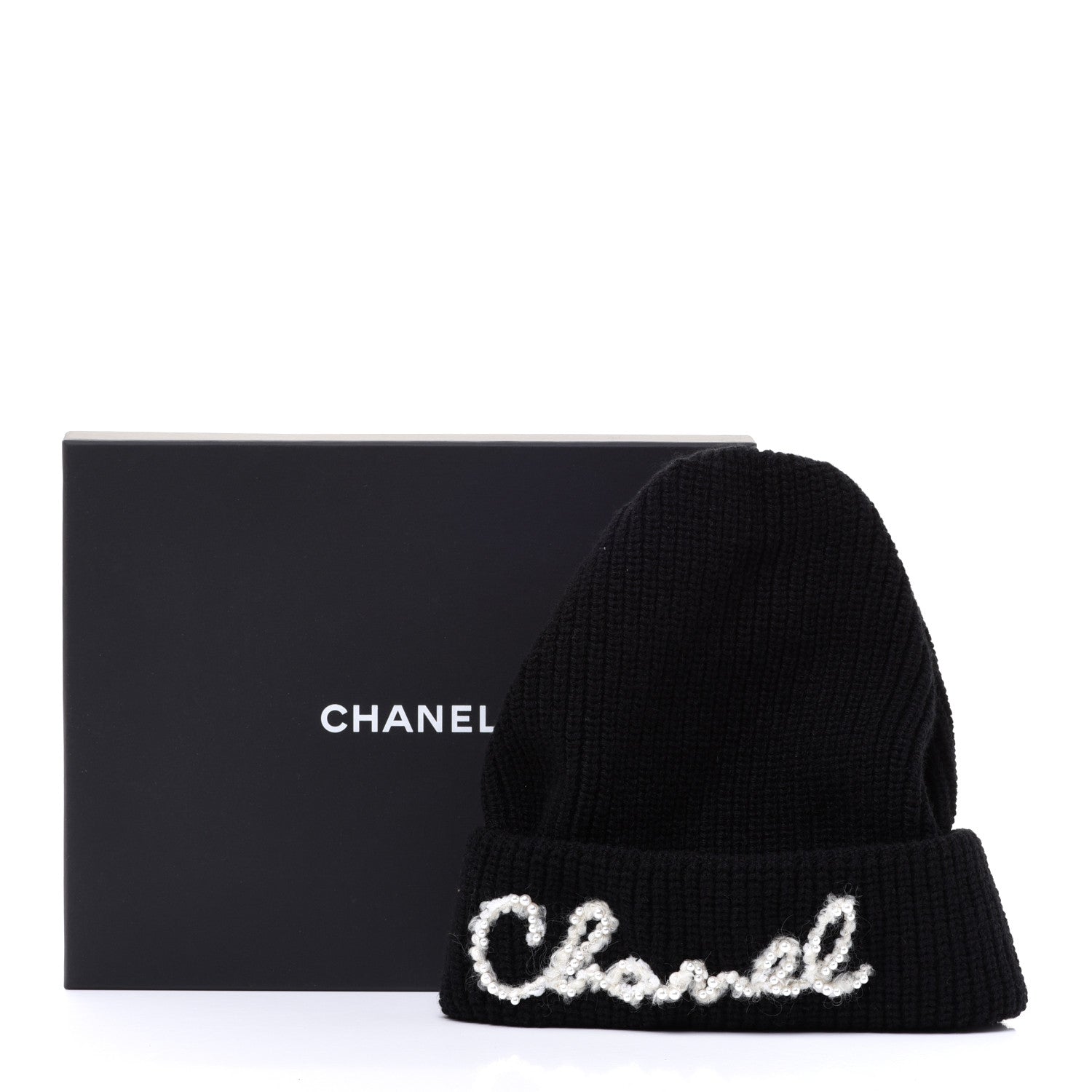 Chanel Cashmere Logo Beanie Hat Black White 9 of 9
