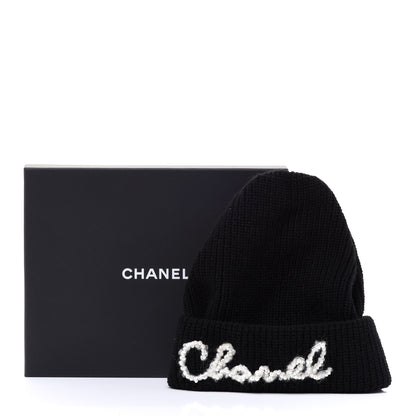 Chanel Cashmere Logo Beanie Hat Black White 9 of 9