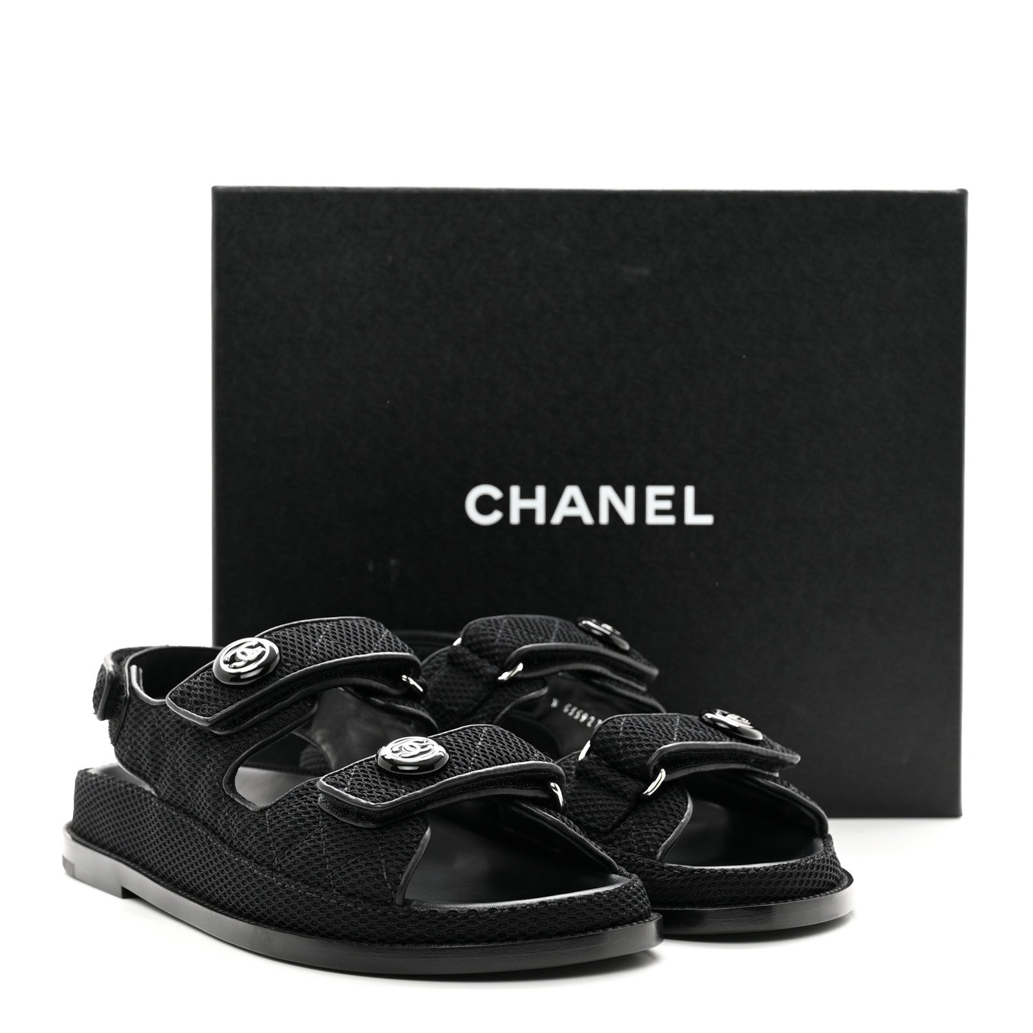 Chanel Fabric Velcro Dad Sandals 37.5 Black 2 of 9
