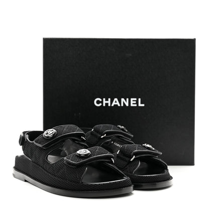 Chanel Fabric Velcro Dad Sandals 37.5 Black 2 of 9
