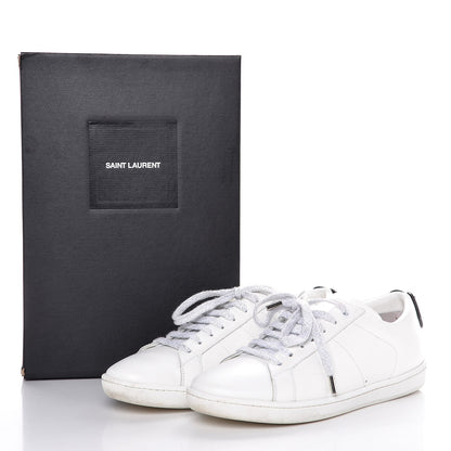 Saint Laurent Calfskin Metallic Ayers Signature Court Lips Sneakers 38 Optic White 13 of 13