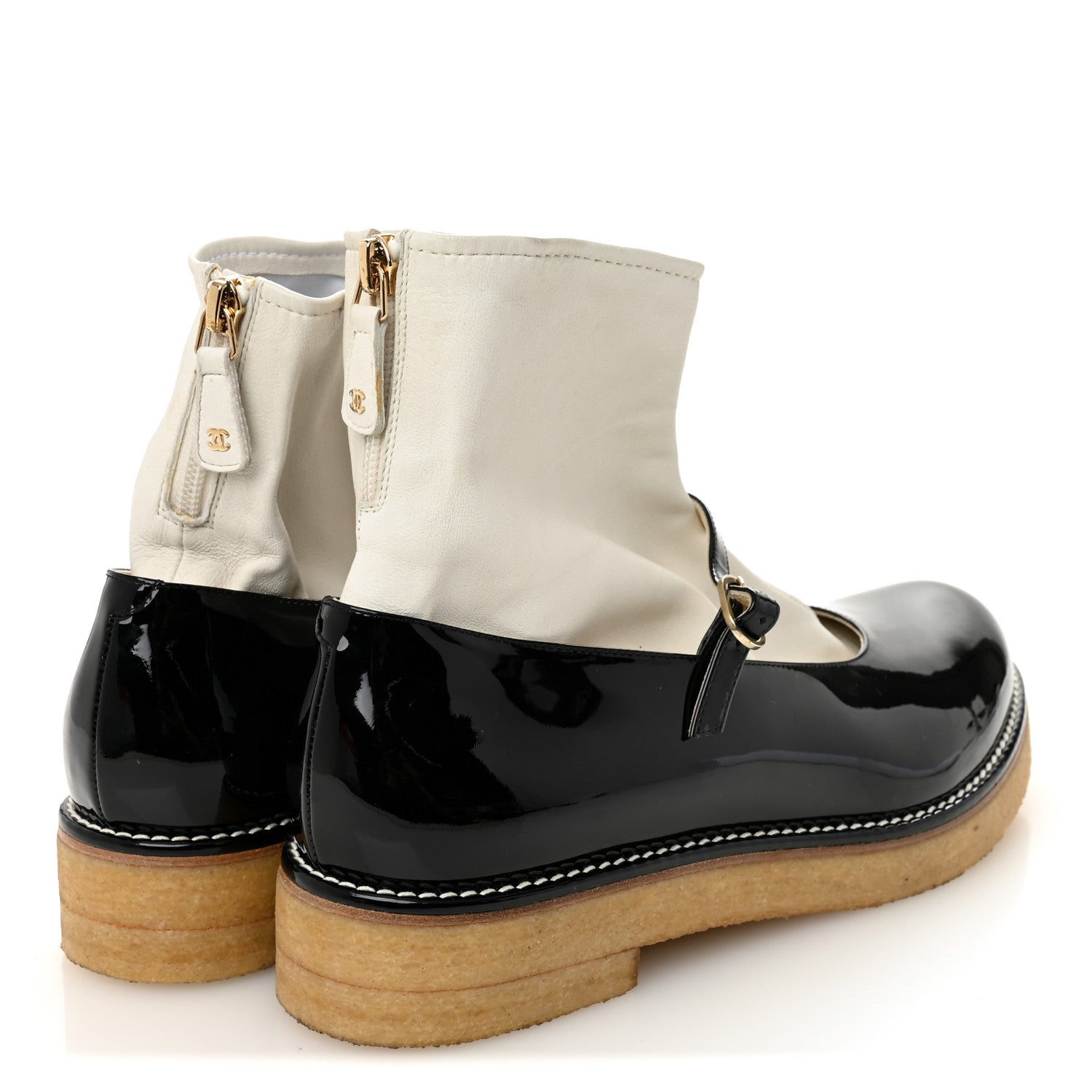 Chanel Patent Mary Jane Sock Boots 39 Black White 4 of 10