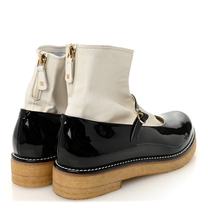 Chanel Patent Mary Jane Sock Boots 39 Black White 4 of 10