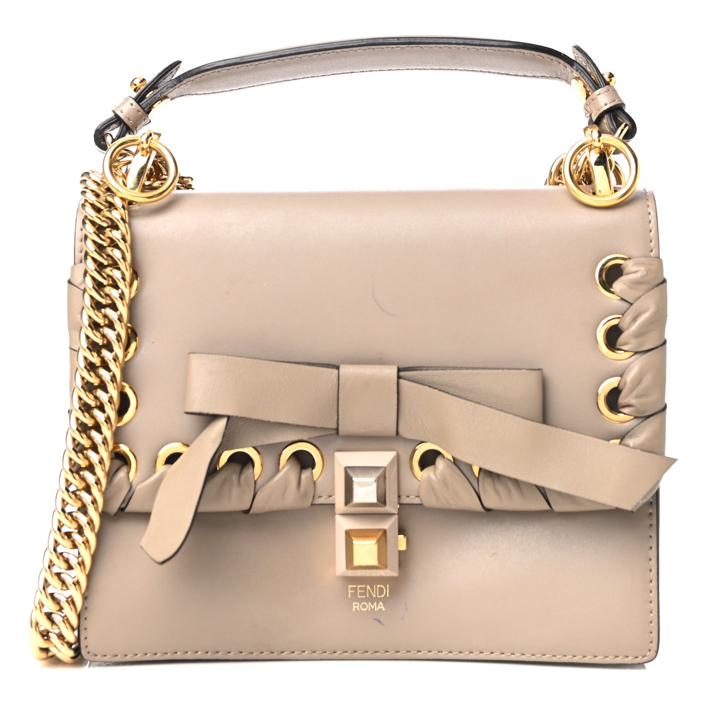 Vitello Liberty Shiny Nappa Lace Up Bow Small Kan I Shoulder Bag Tortora