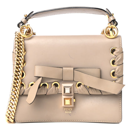 Fendi Vitello Liberty Shiny Nappa Lace Up Bow Small Kan I Shoulder Bag Tortora 1 of 10
