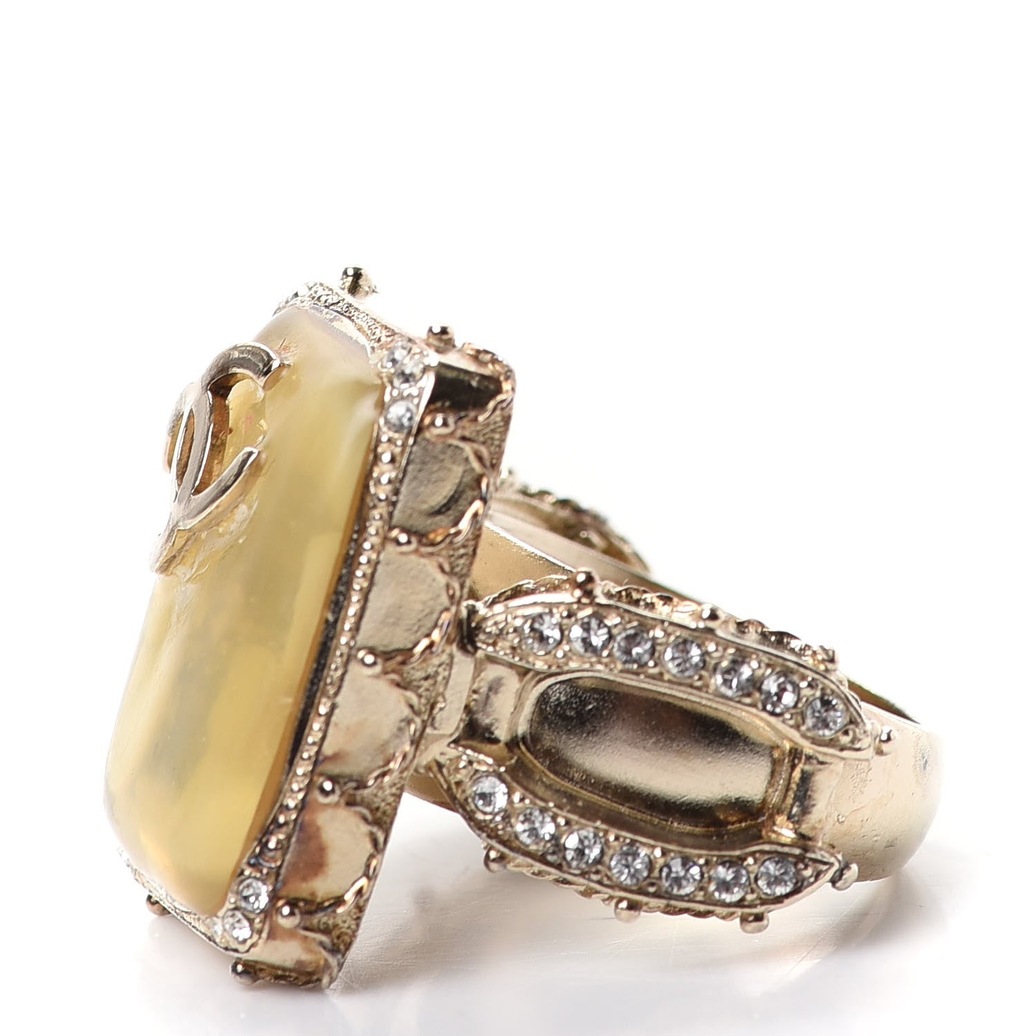 Chanel Gripoix Crystal CC Ring 5.25 Gold 3 of 6