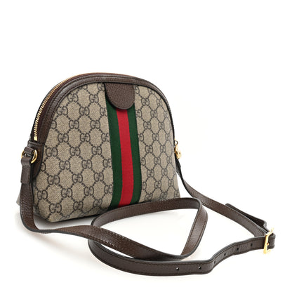Gucci GG Supreme Monogram Textured Dollar Calfskin Web Small Ophidia Dome Shoulder Bag Beige Ebony New Acero 3 of 11