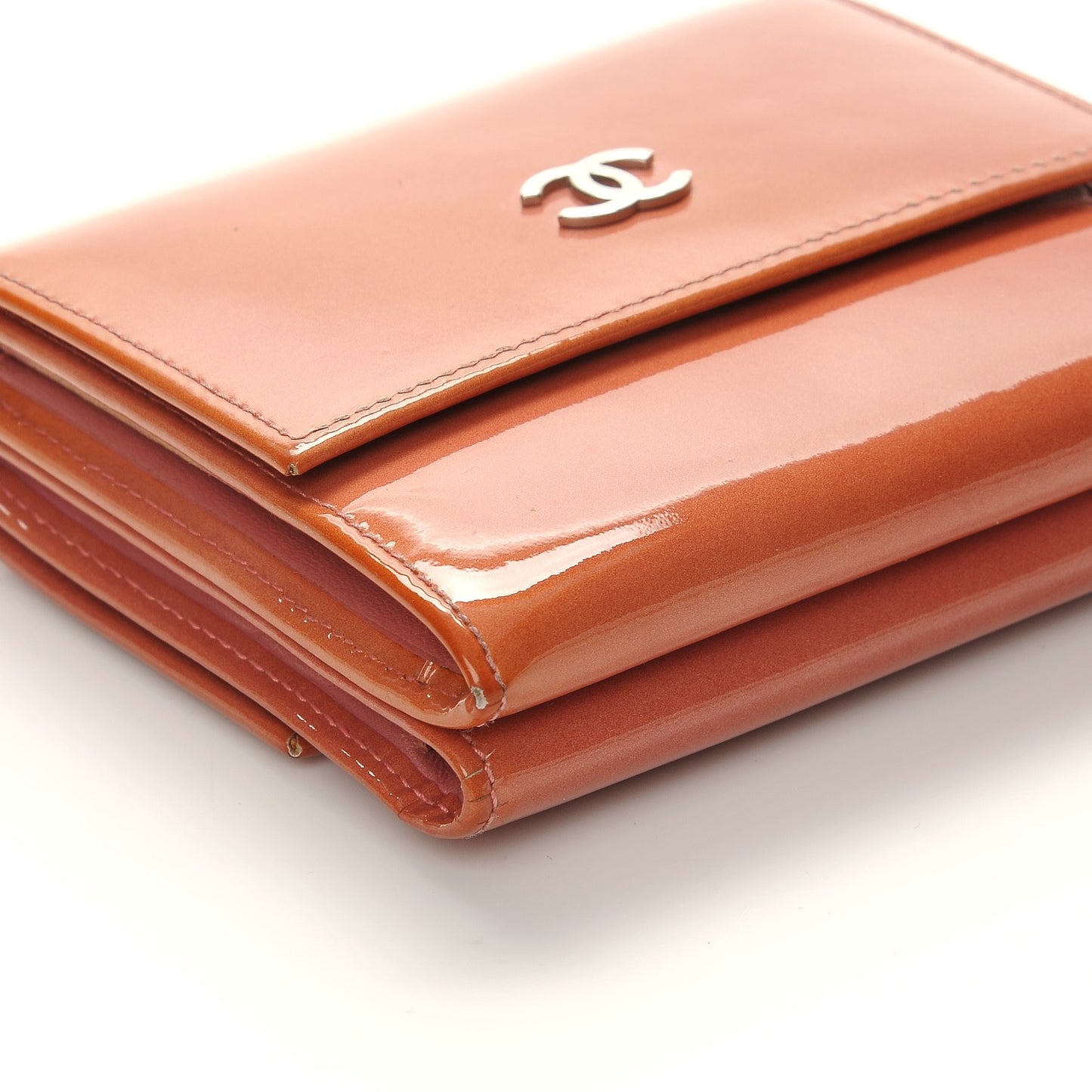 Patent Compact CC Flap Wallet Pink