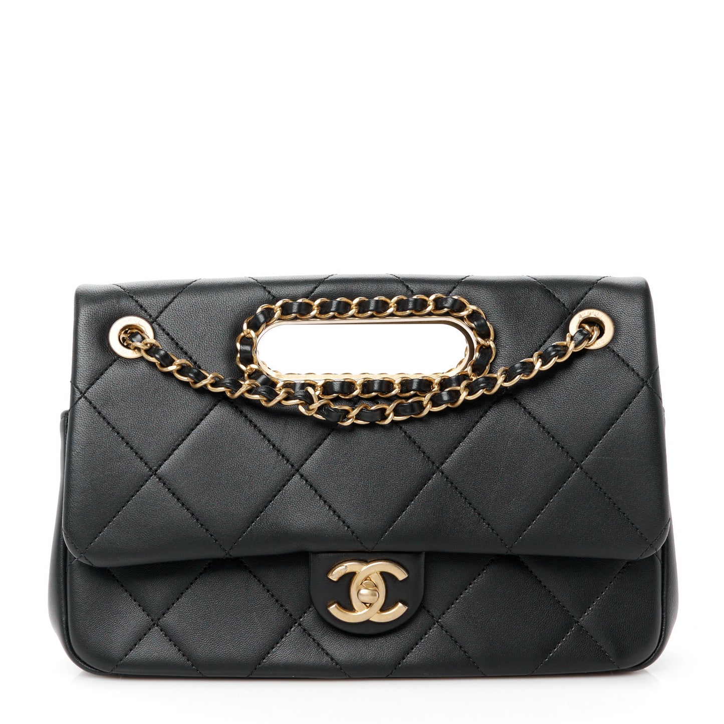 Lambskin Small A Real Catch Flap Bag Black