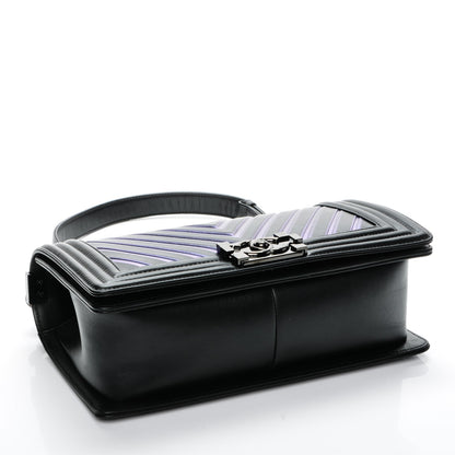 Chanel Calfskin Painted Chevron Embossed Medium Boy Flap Black 4 of 7