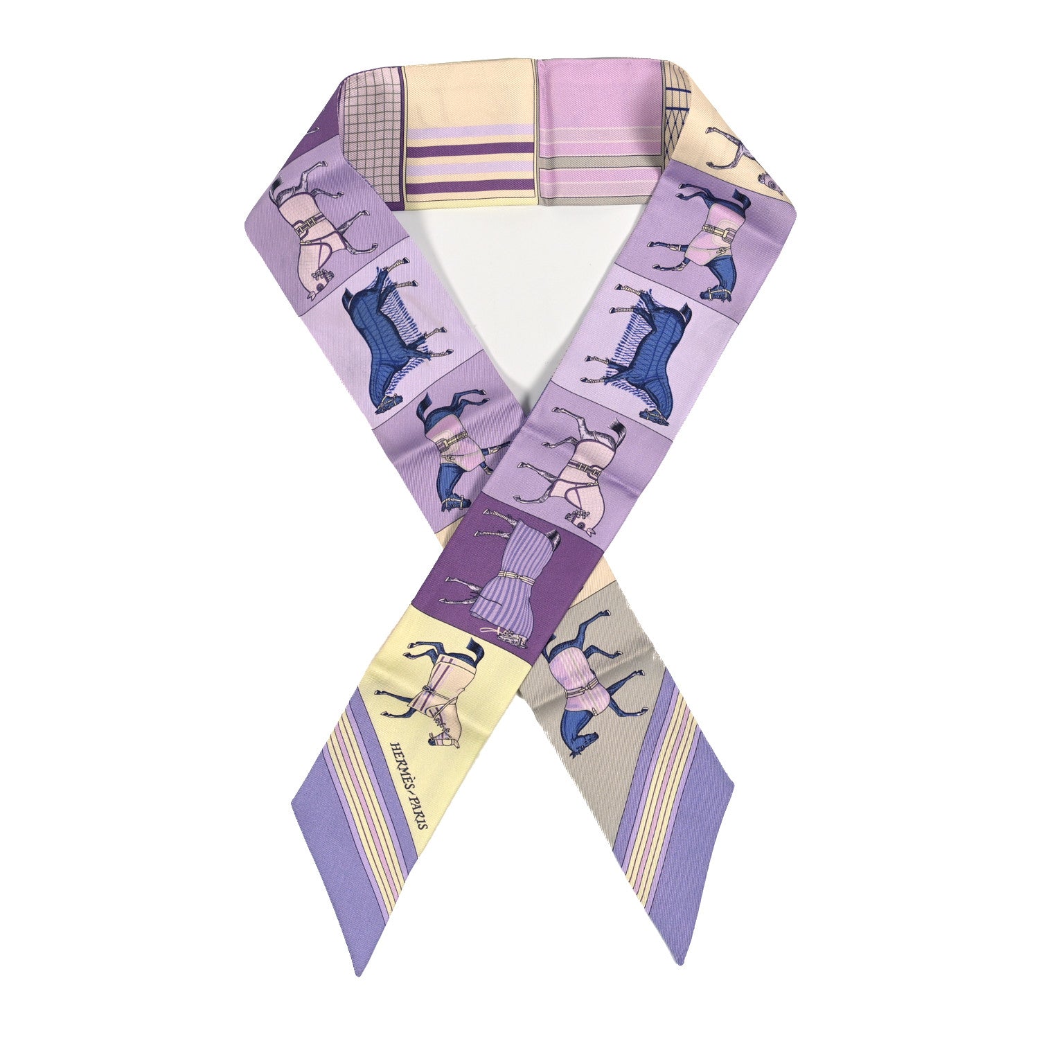 Hermes Silk Couvertures Nouvelles Twilly Mauve Jaune Soufre Parme 1 of 3
