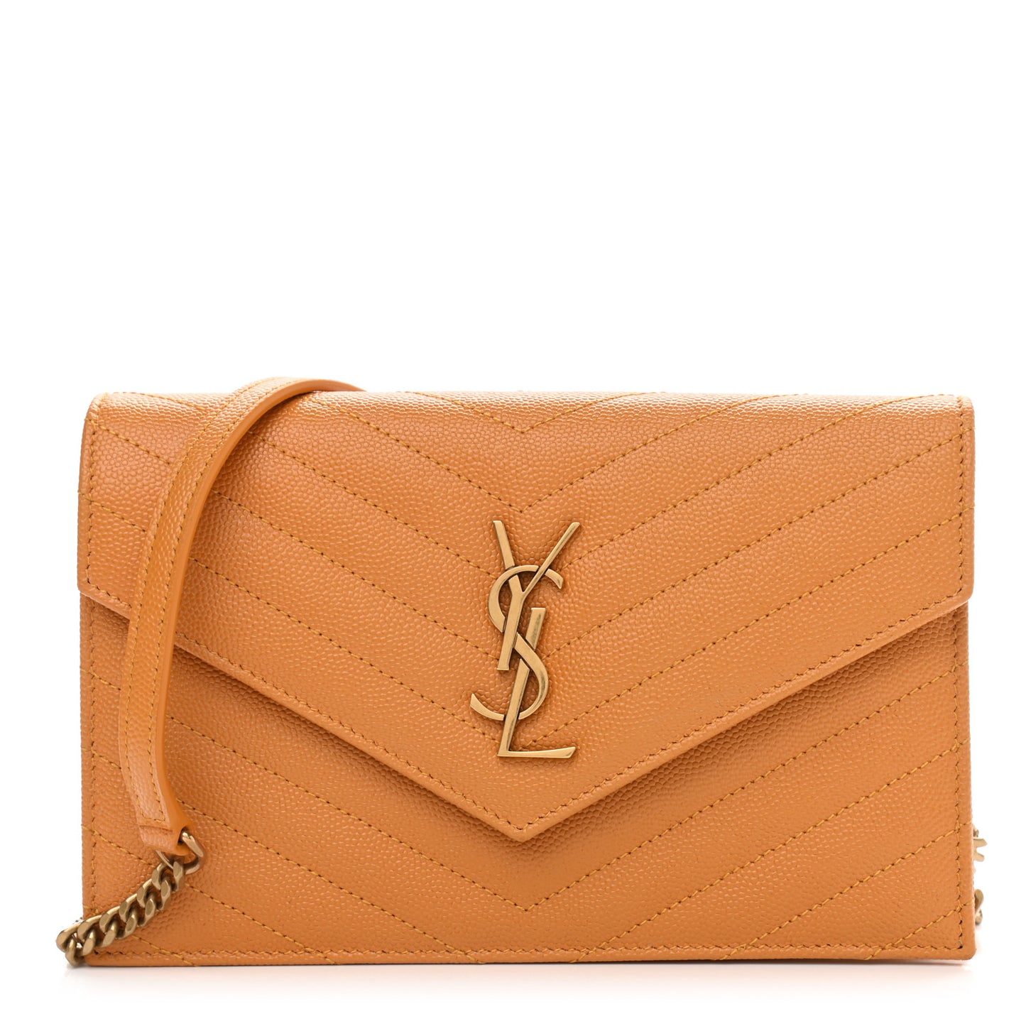 Grain De Poudre Matelasse Chevron Monogram Chain Wallet Senape Yellow