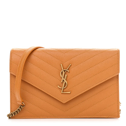 Saint Laurent Grain De Poudre Matelasse Chevron Monogram Chain Wallet Senape Yellow 1 of 11