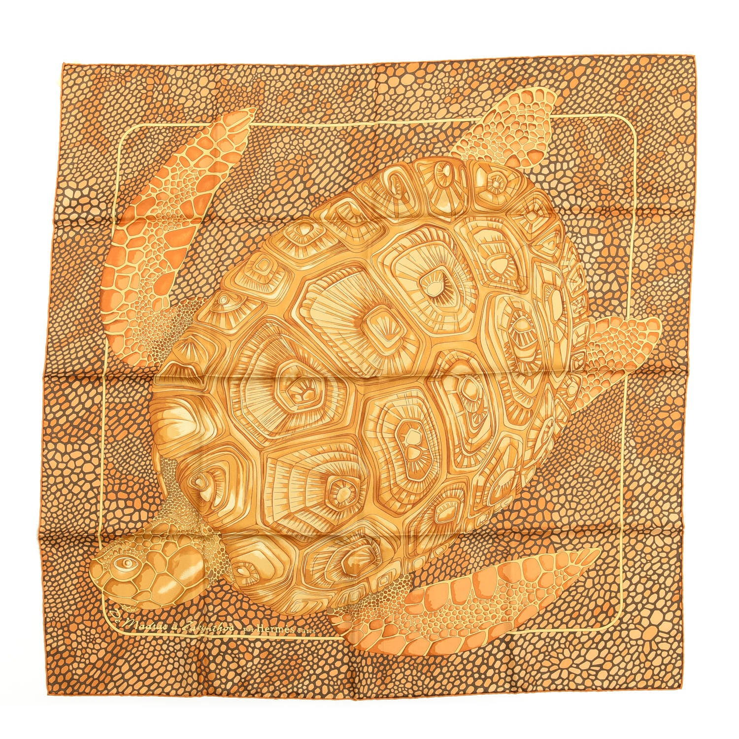 Hermes Silk De Madras A Zakynthos Scarf 90 Potiron Marron Beige Dore 1 of 5