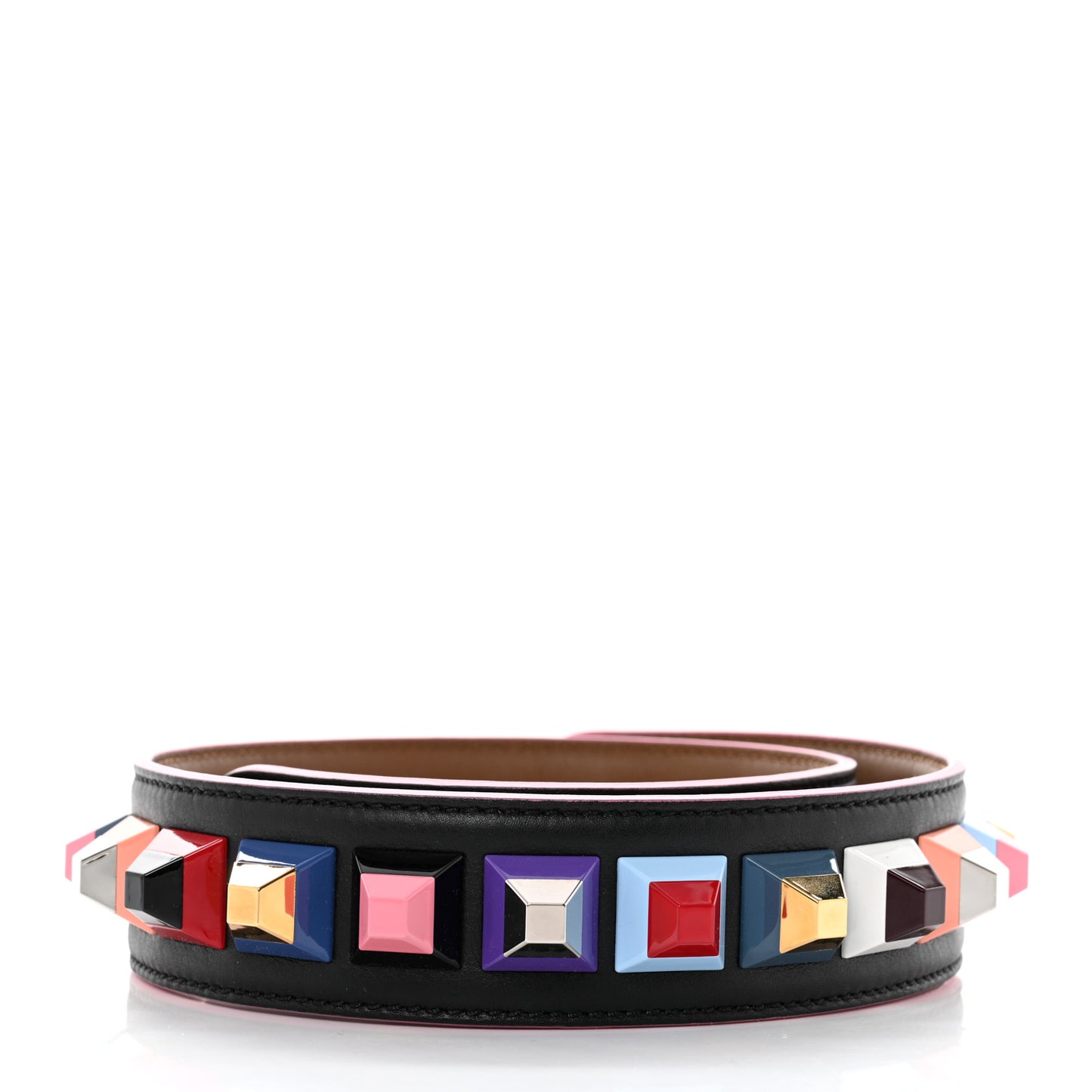 Vitello Dolce Plexiglass Bi-Color Studded Strap You Black Brownie Multicolor