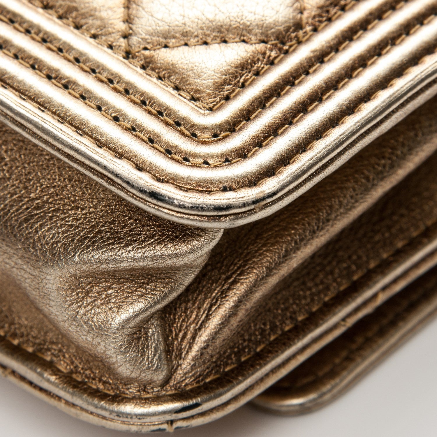 Chanel Metallic Distressed Calfskin Quilted Boy Wallet On Chain WOC Gold 6 of 9