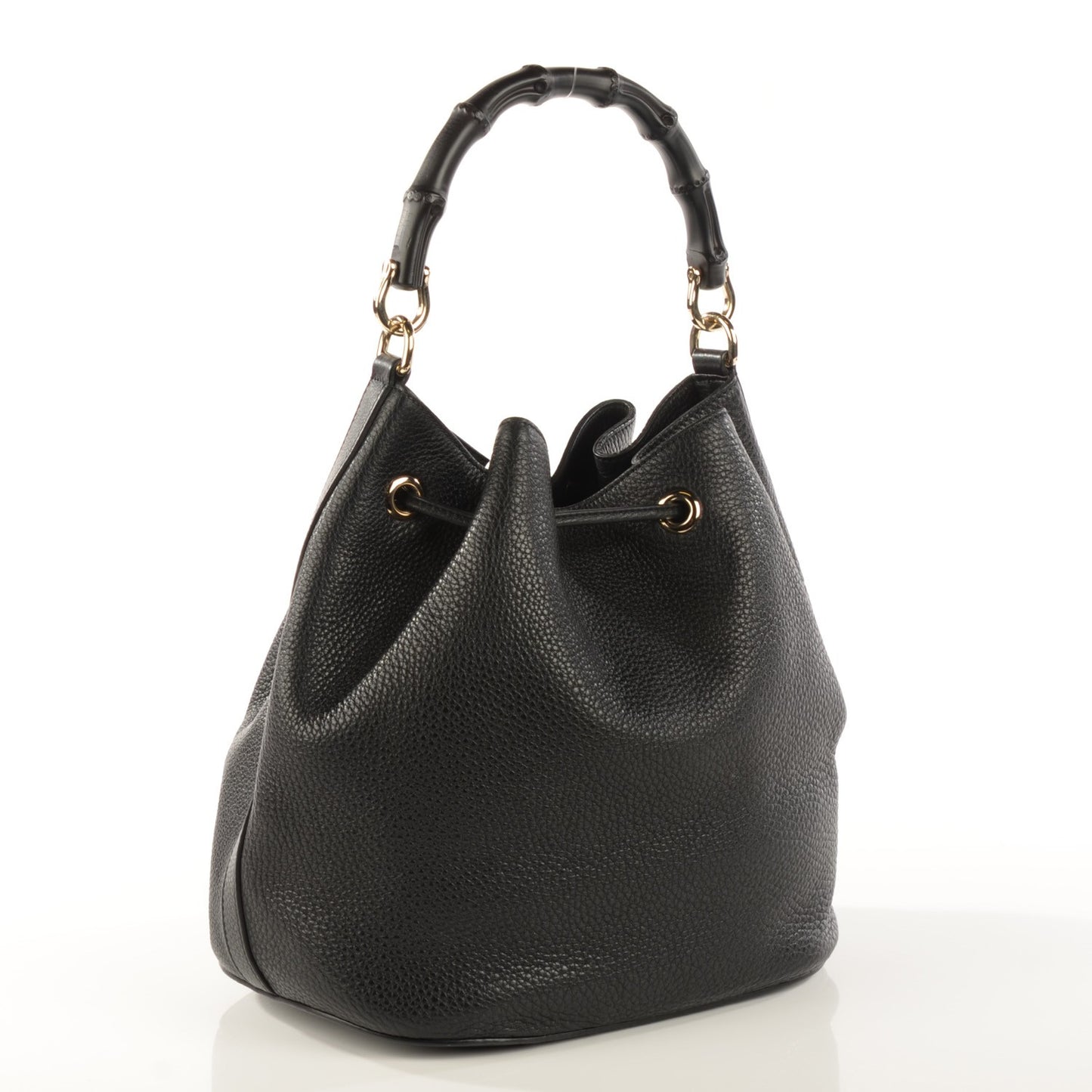 Pebbled Calfskin Miss Bamboo Bucket Bag Black