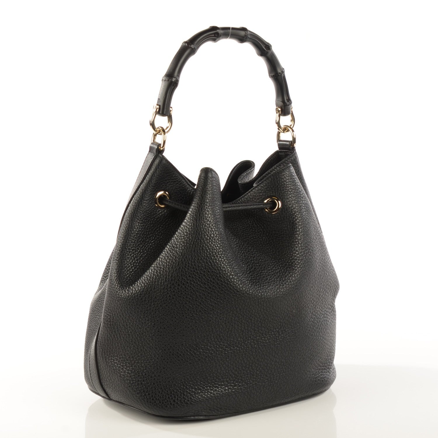 Gucci Pebbled Calfskin Miss Bamboo Bucket Bag Black 3 of 7