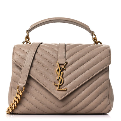 Saint Laurent Sheepskin Matelasse Chevron Monogram Medium College Bag Dark Beige 1 of 11