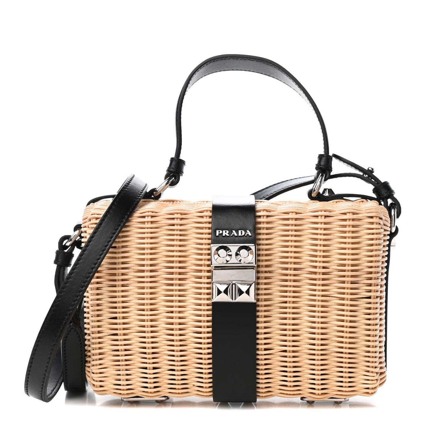 Wicker Top Handle Shoulder Bag Naturale Black