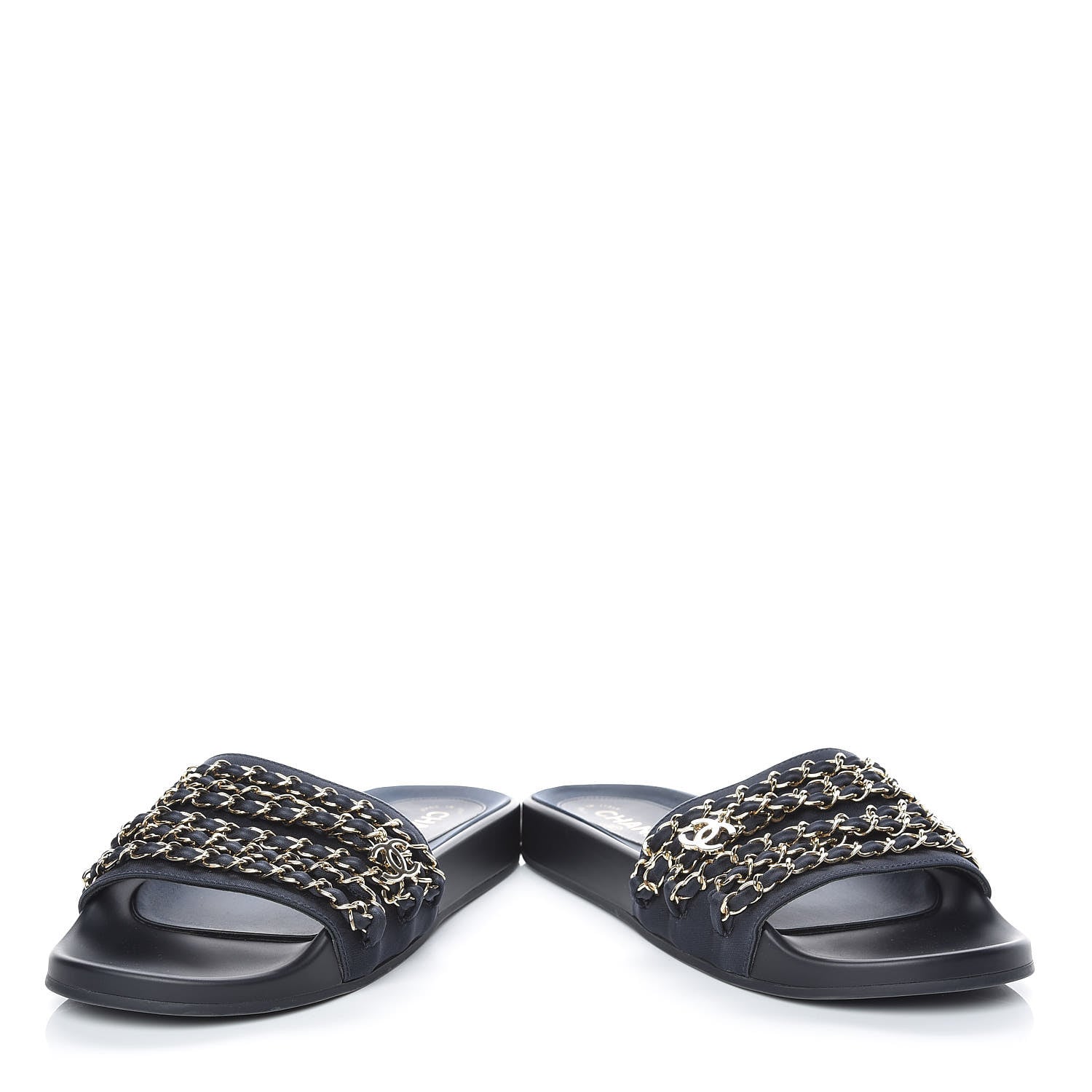Chanel Satin Chain Slides Sandals Flats 38 Marine 6 of 11