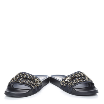 Chanel Satin Chain Slides Sandals Flats 38 Marine 6 of 11