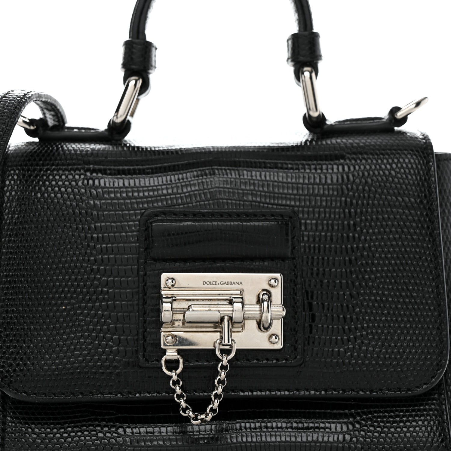 Dolce & Gabbana Lizard Calfskin Embossed Small Monica Top Handle Bag Black 8 of 11