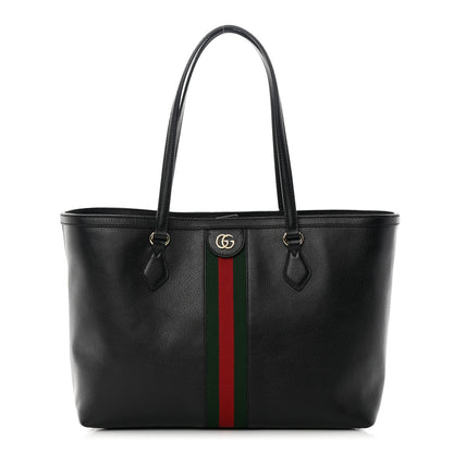 Gucci Textured Calfskin Web Medium Ophidia Shopping Tote Black 1 of 11