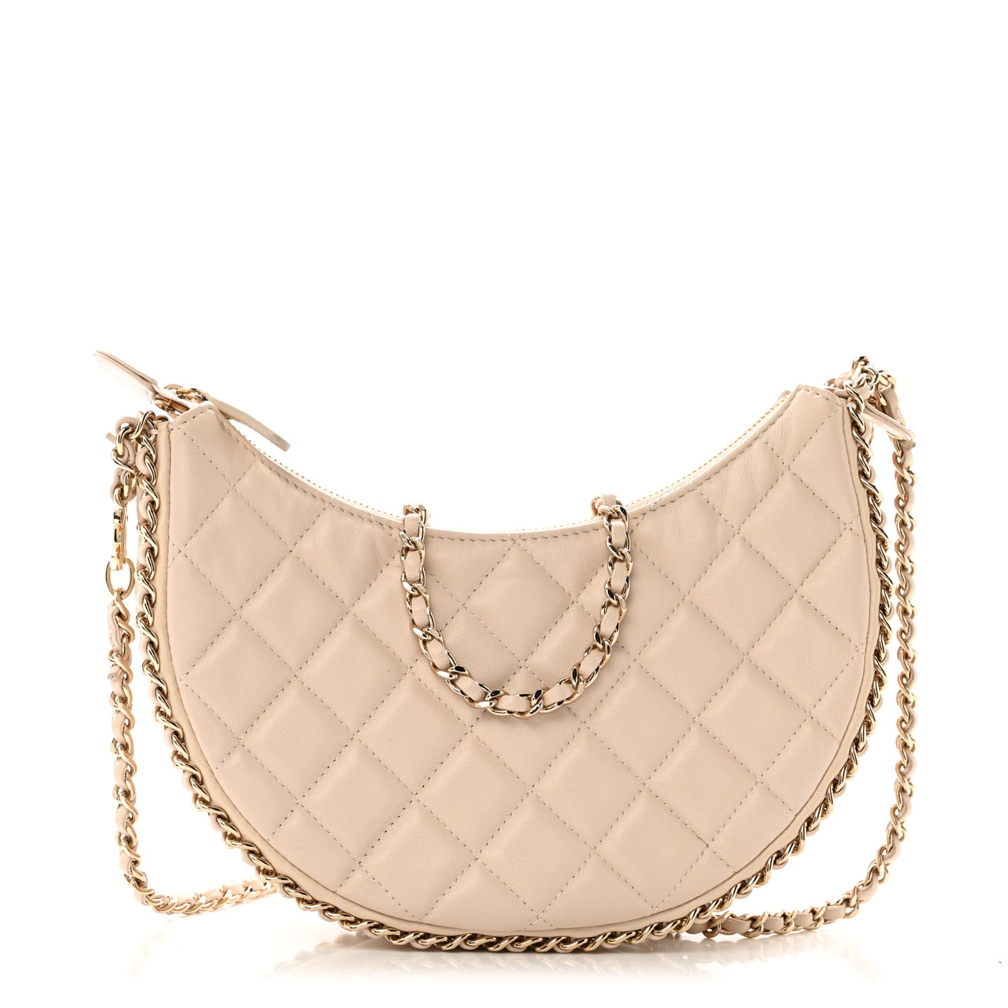 Lambskin Quilted Small Hobo Bag Light Beige