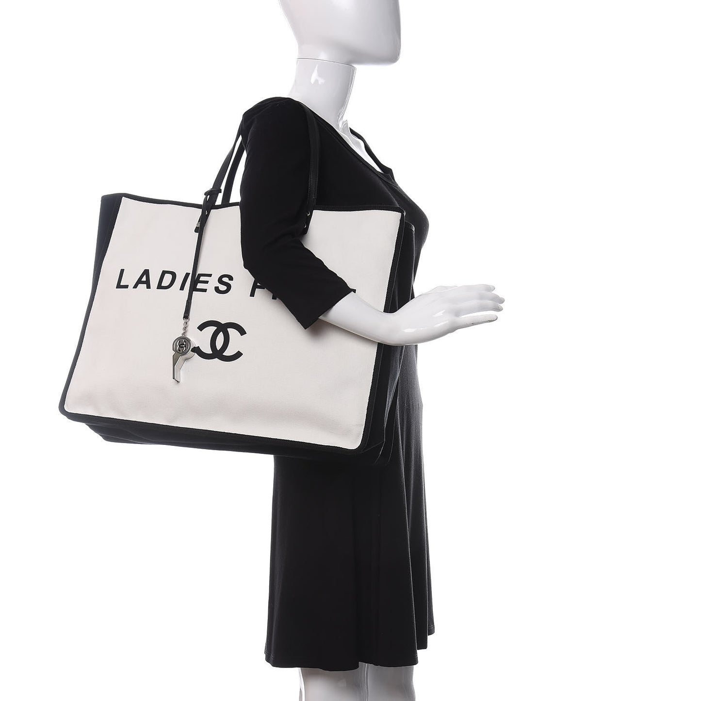 Canvas Calfskin Large Let's Demonstrate Tote White Black