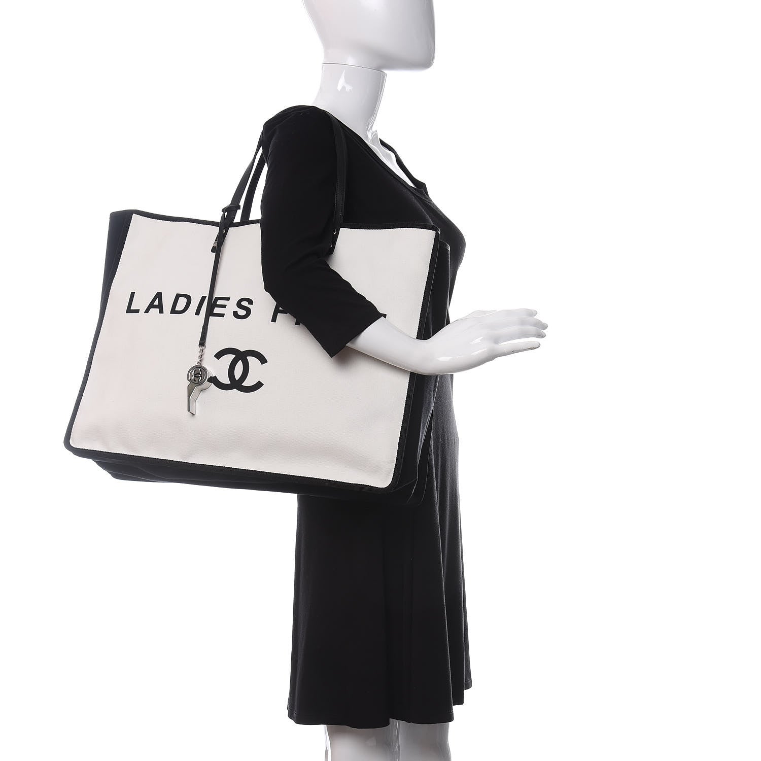 Chanel Canvas Calfskin Large Let's Demonstrate Tote White Black 2 of 10