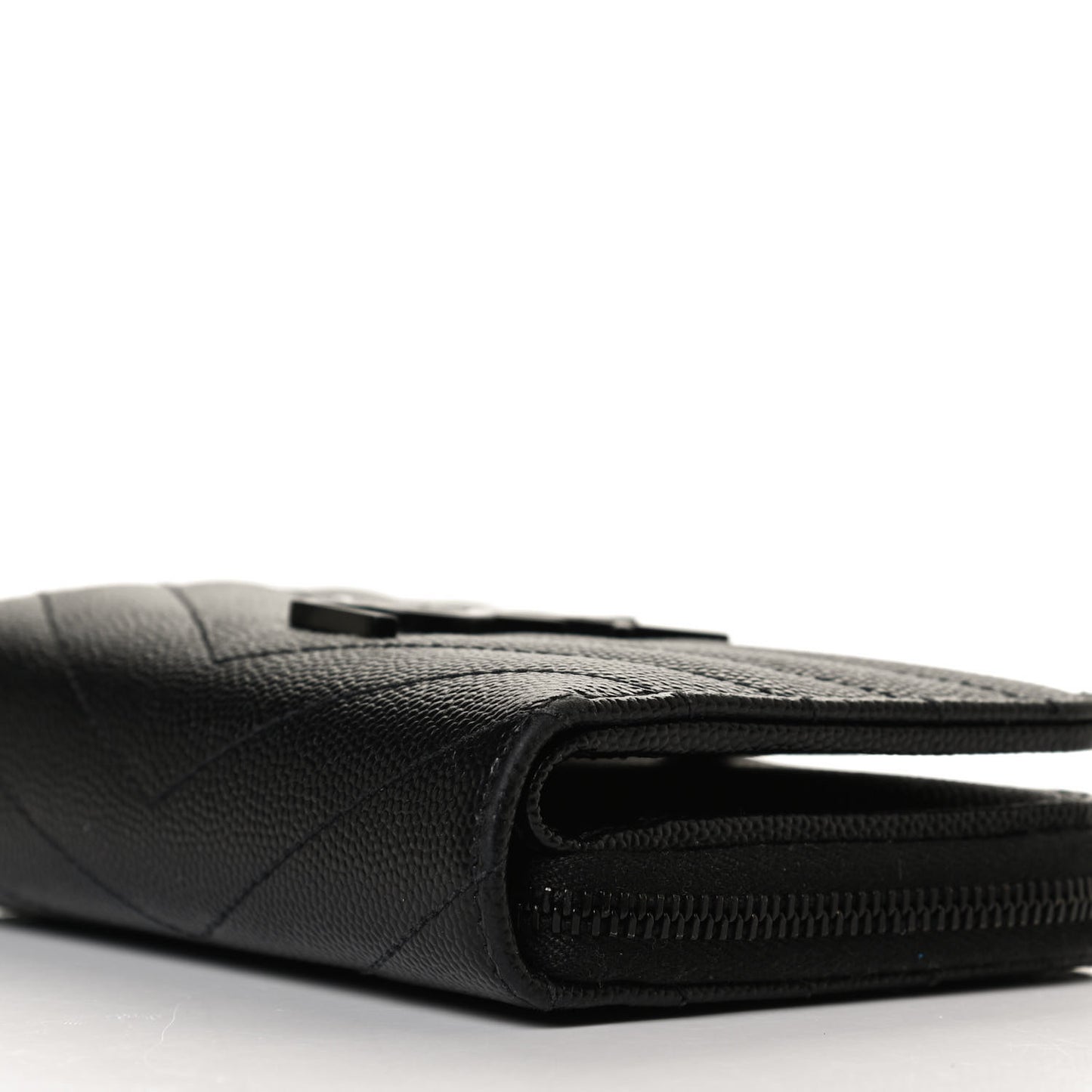Grain De Poudre Matelasse Chevron Monogram Monochrome Compact Zip Around Wallet Black