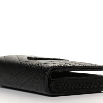Saint Laurent Grain De Poudre Matelasse Chevron Monogram Monochrome Compact Zip Around Wallet Black 9 of 13