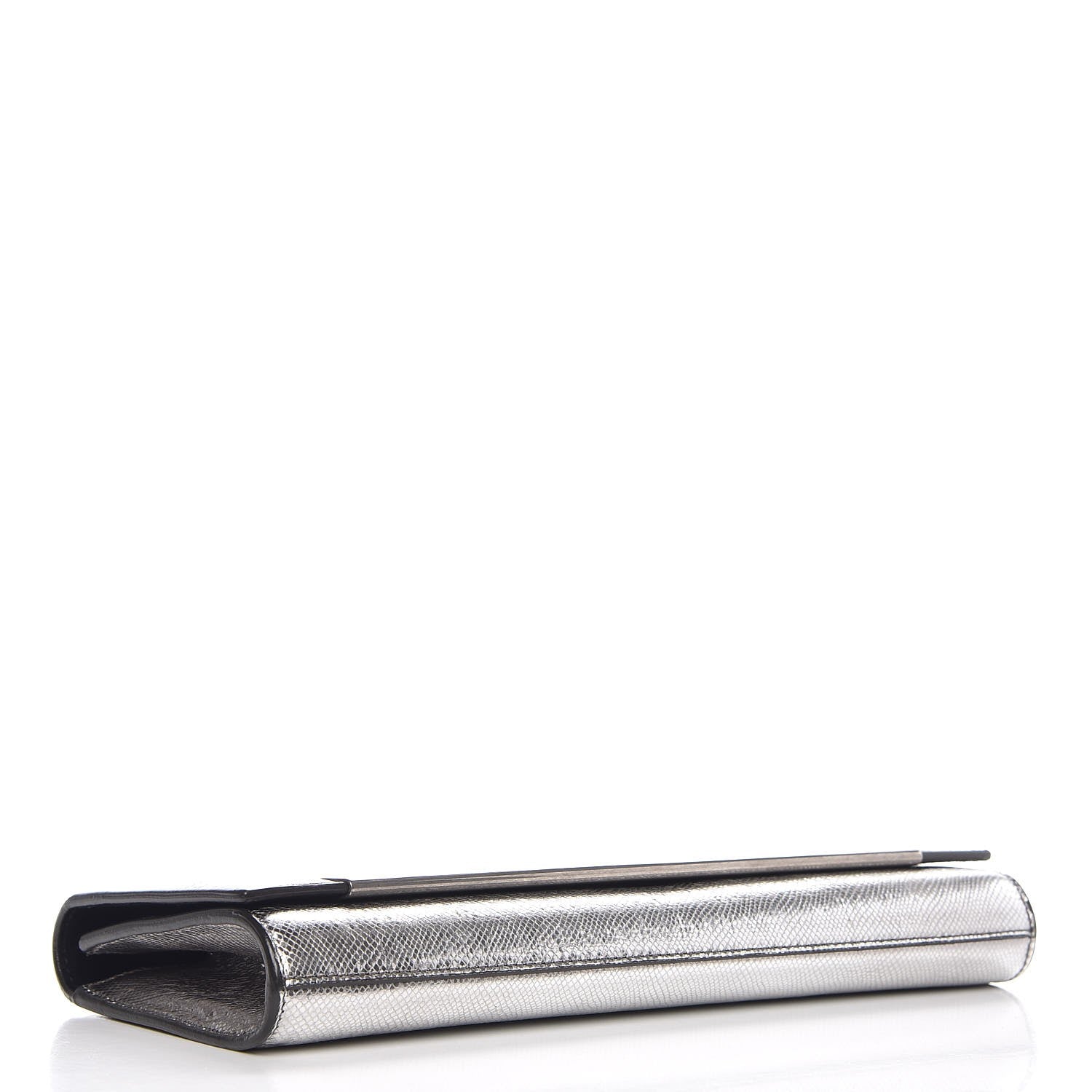 Saint Laurent Metallic Calfskin Lizard Printed Lutetia Flap Clutch Silver 4 of 9