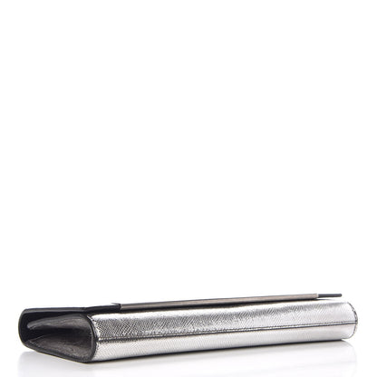 Saint Laurent Metallic Calfskin Lizard Printed Lutetia Flap Clutch Silver 4 of 9
