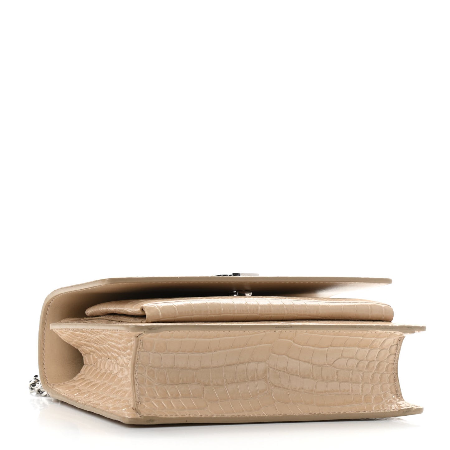Calfskin Crocodile Embossed Monogram Sunset Chain Wallet Dark Beige