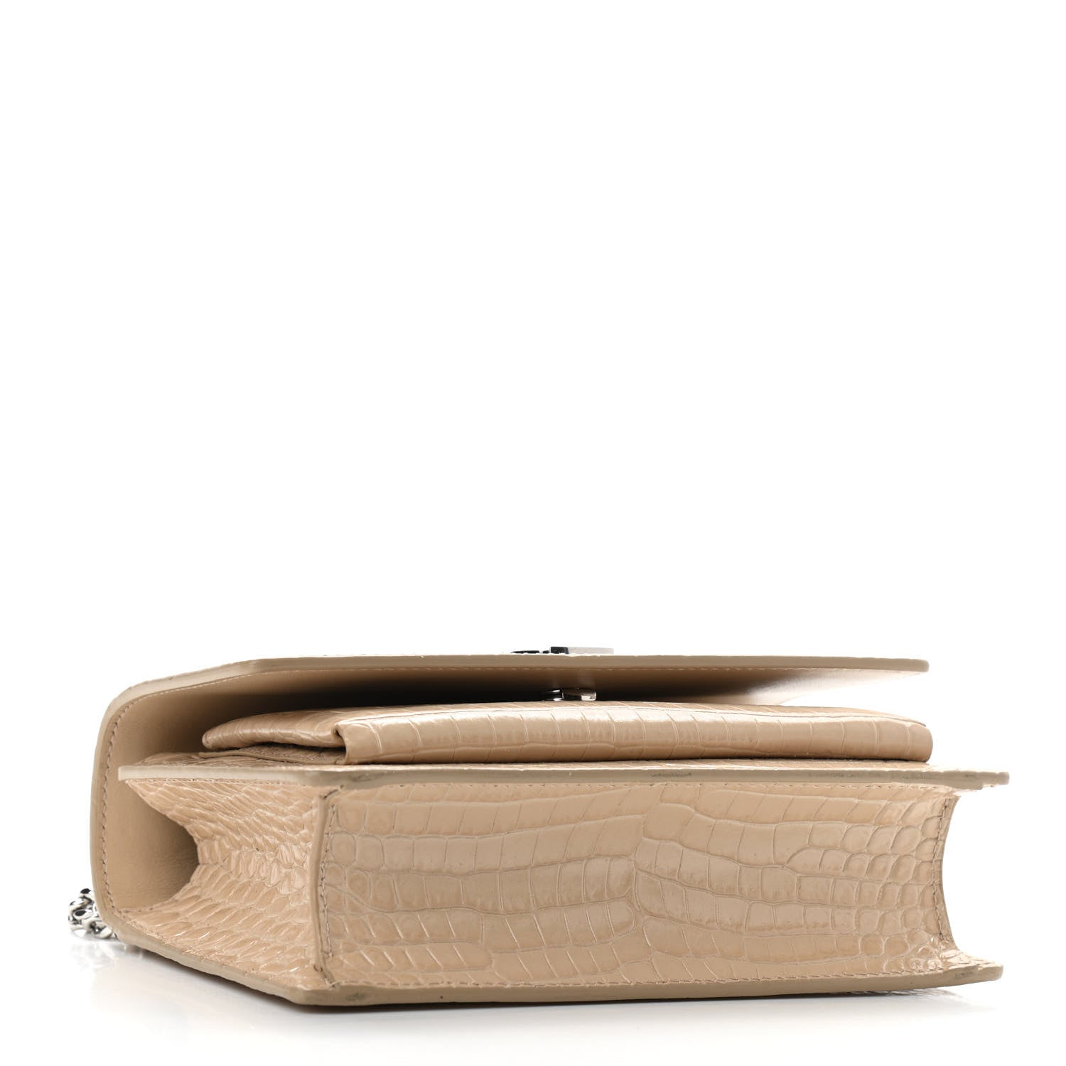 Saint Laurent Calfskin Crocodile Embossed Monogram Sunset Chain Wallet Dark Beige 4 of 10